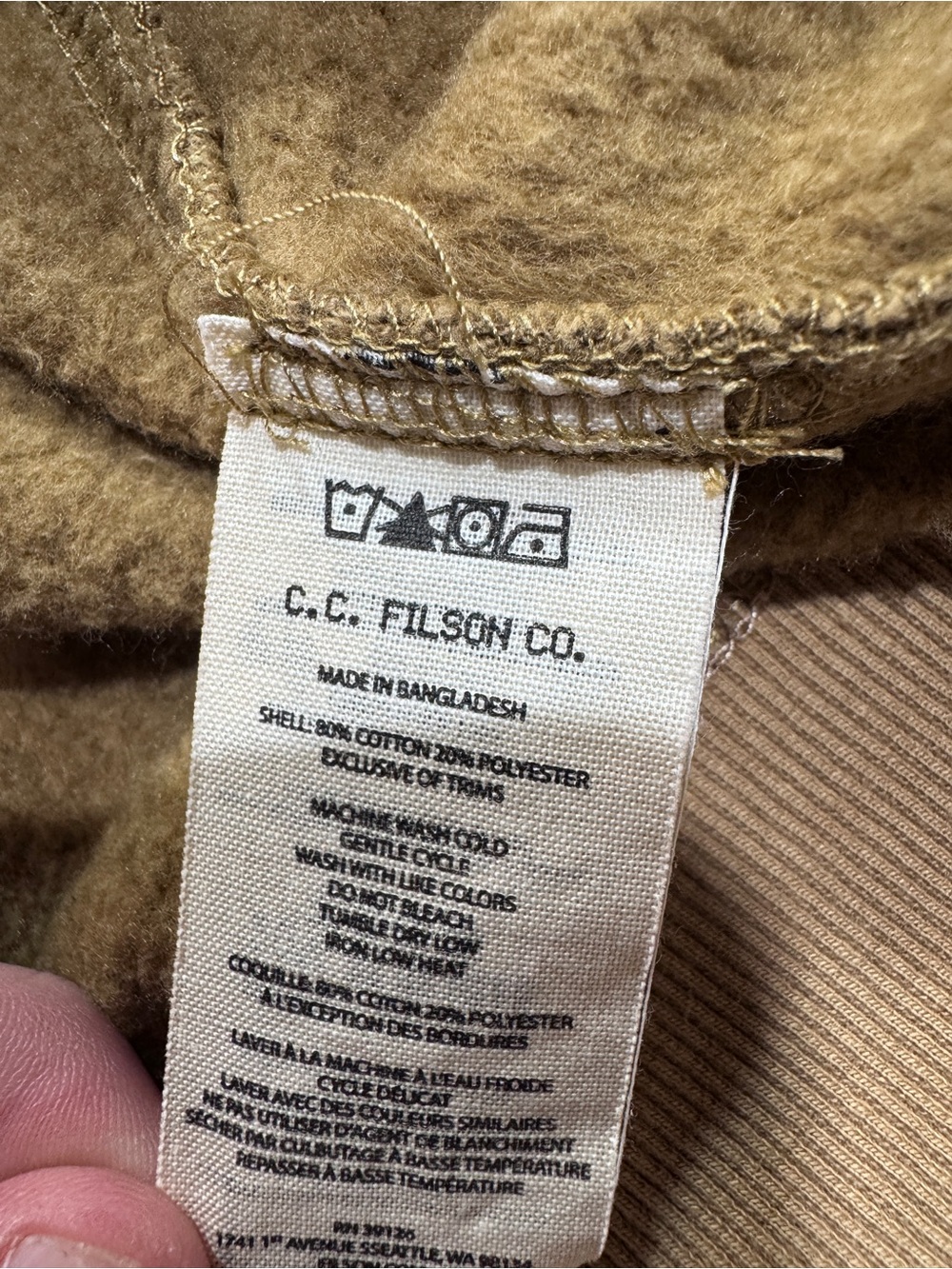 Filson Dark Tan Snap Neck Long Sleeve Hoodie Pullover Sweatshirt Size Medium EUC - Picture 6 of 8
